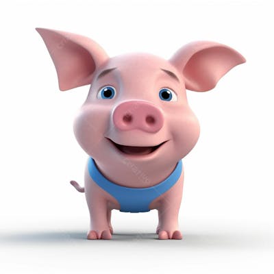 Um lindo personagem de desenho animado de porco animal 3D com fundo branco