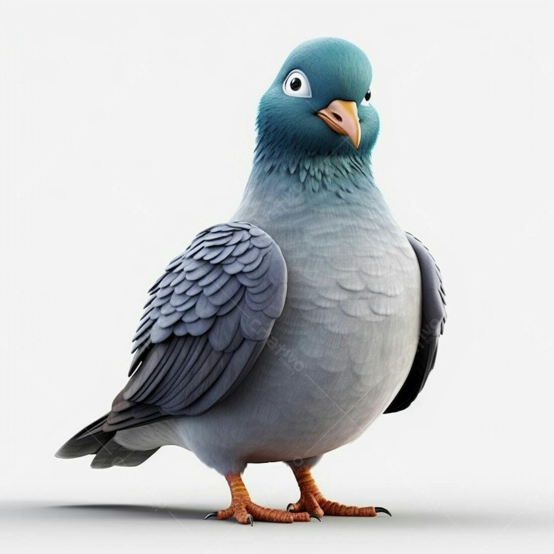 Pomba fofinha azul e cinza fundo branco