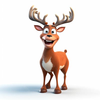 Um personagem de desenho animado animal veado vermelho 3D com fundo branco