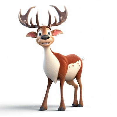 Um personagem de desenho animado animal veado vermelho 3D com fundo branco