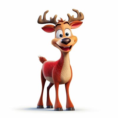 Um personagem de desenho animado animal veado vermelho 3D com fundo branco