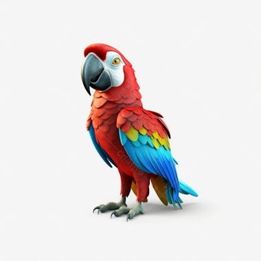 Um personagem de desenho animado 3d scarlet macaw com fundo branco