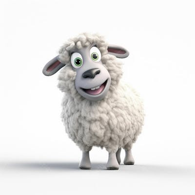  Um personagem de desenho animado de ovelha animal 3D com fundo branco