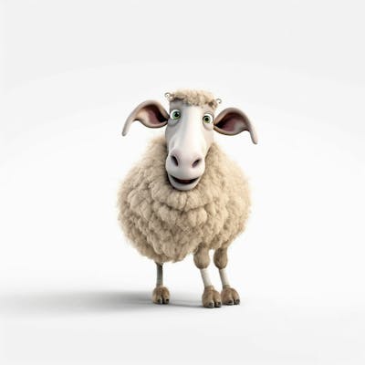  Um personagem de desenho animado de ovelha animal 3D com fundo branco