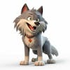 Um personagem de desenho animado de lobo animal 3d com fundo branco