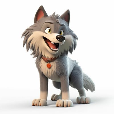 Um personagem de desenho animado de lobo animal 3D com fundo branco