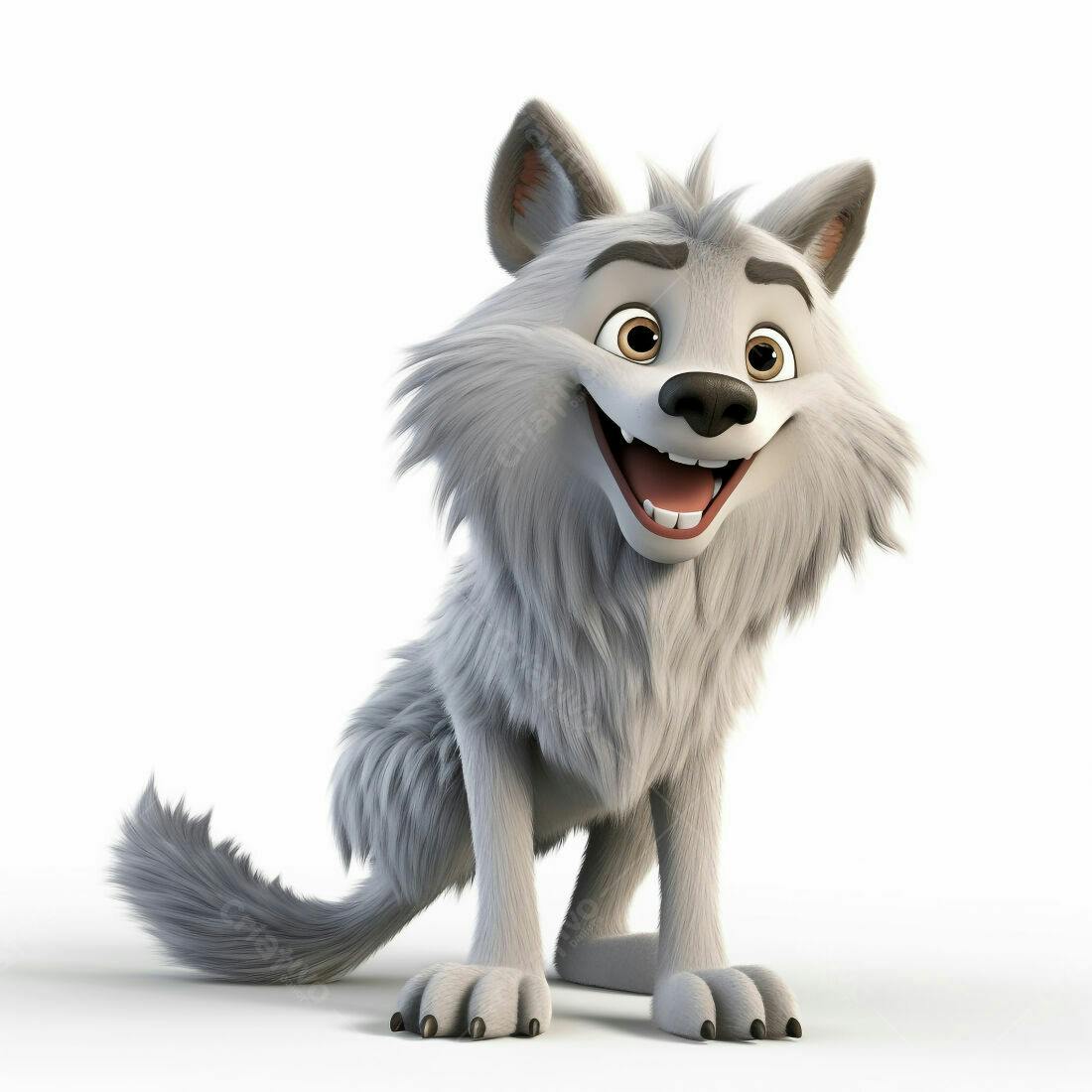 Lobo Cartoon Alegre em Fundo Branco