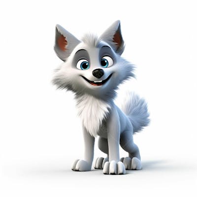 Um personagem de desenho animado de lobo animal 3D com fundo branco