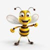 Kamranch 1, yellow honeybee, 3d cartoon character, with white background, 3d model, animation, insect, colorful, illustration.