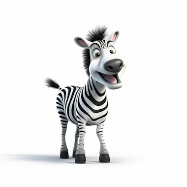 Um clássico personagem de desenho animado de zebra animal 3d com fundo branco