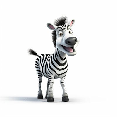  Um clássico personagem de desenho animado de zebra animal 3D com fundo branco
