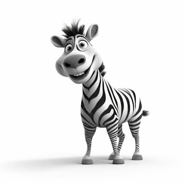 Um clássico personagem de desenho animado de zebra animal 3d com fundo branco