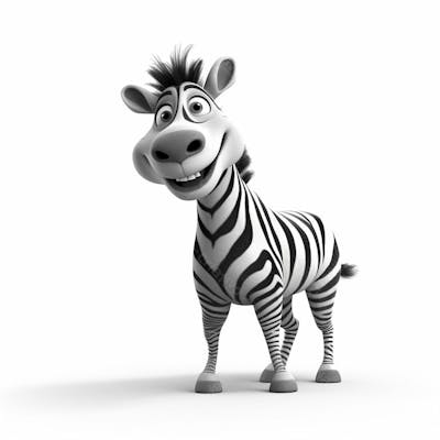  Um clássico personagem de desenho animado de zebra animal 3D com fundo branco