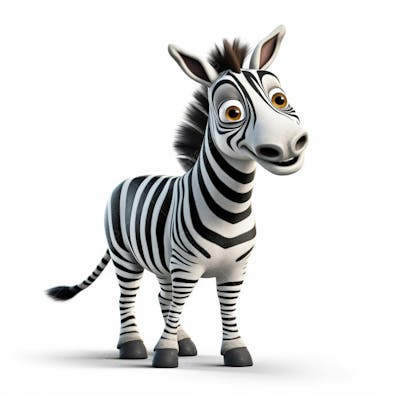  Um clássico personagem de desenho animado de zebra animal 3D com fundo branco