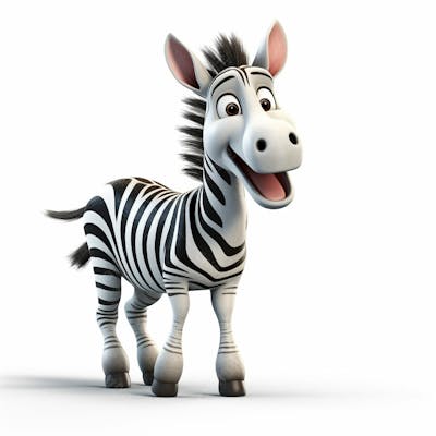  Um clássico personagem de desenho animado de zebra animal 3D com fundo branco
