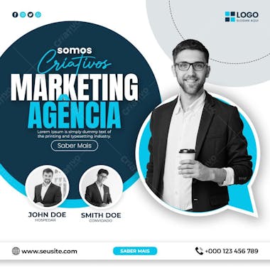 Agência de marketing digital mídia social post psd editável