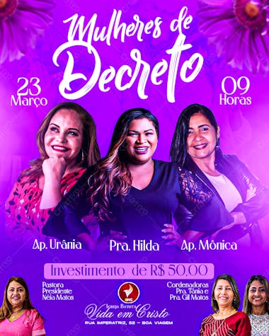 Flyer gospel evento de mulheres