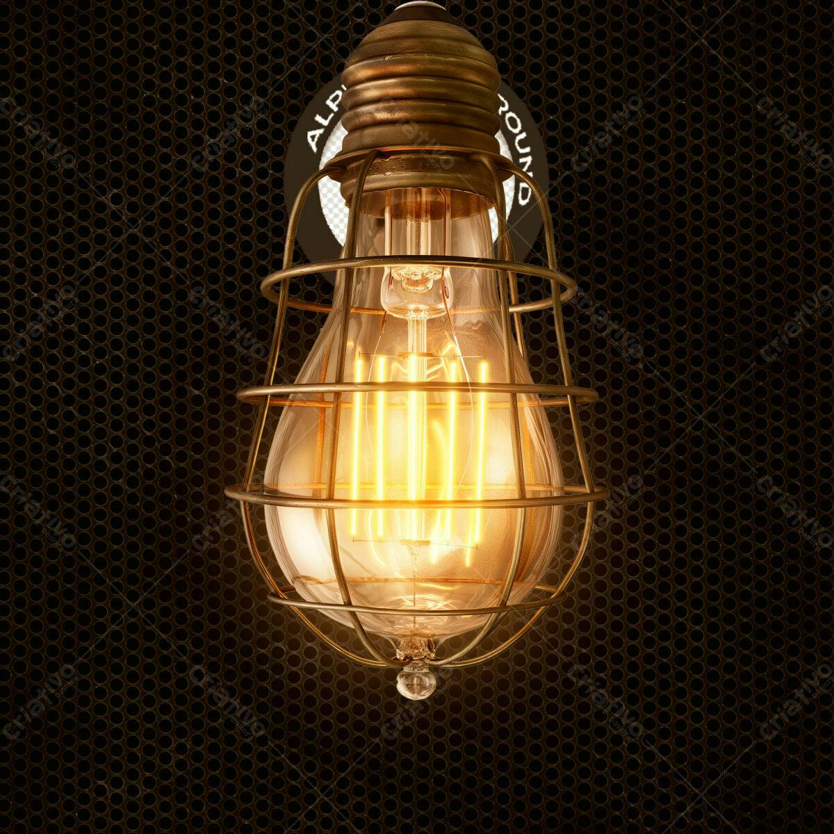 Mockup Lâmpada Edison Vintage em Gaiola PSD Editável