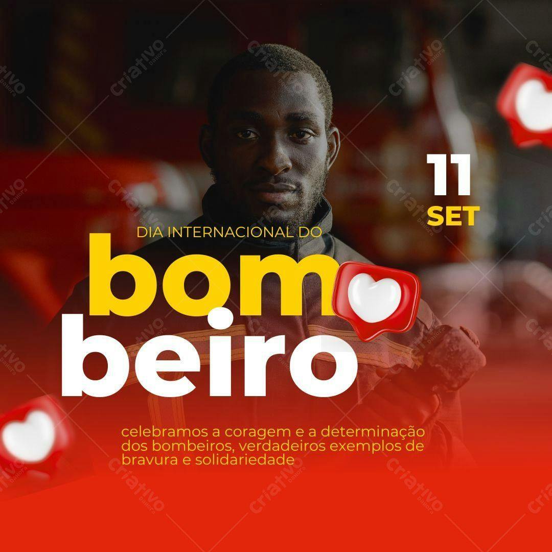 Post Instagram Dia do Bombeiro com foto Editável no Canva