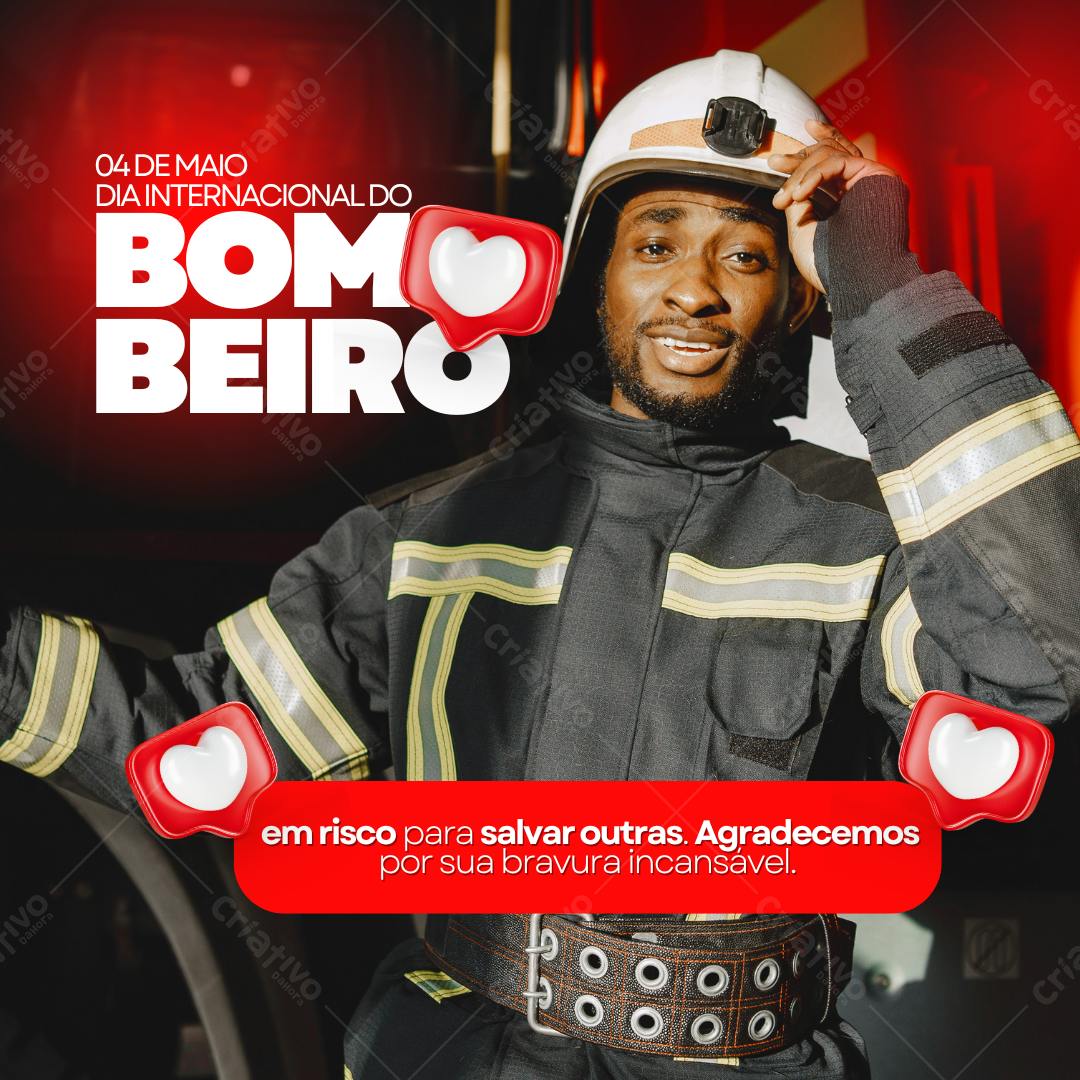 Post Instagram Dia Internacional do Bombeiro Editável no Canva