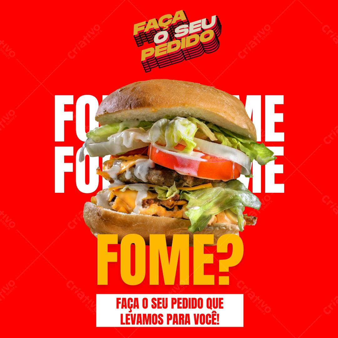 Post Instagram Promoção de hambúrguer vermelho e amarelo Editável no Canva