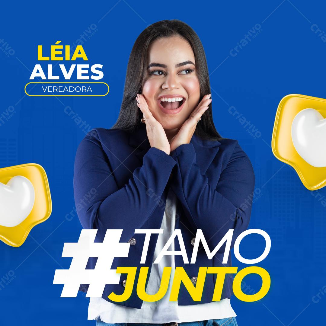 Post Instagram campanha política azul e amarelo Editável no Canva