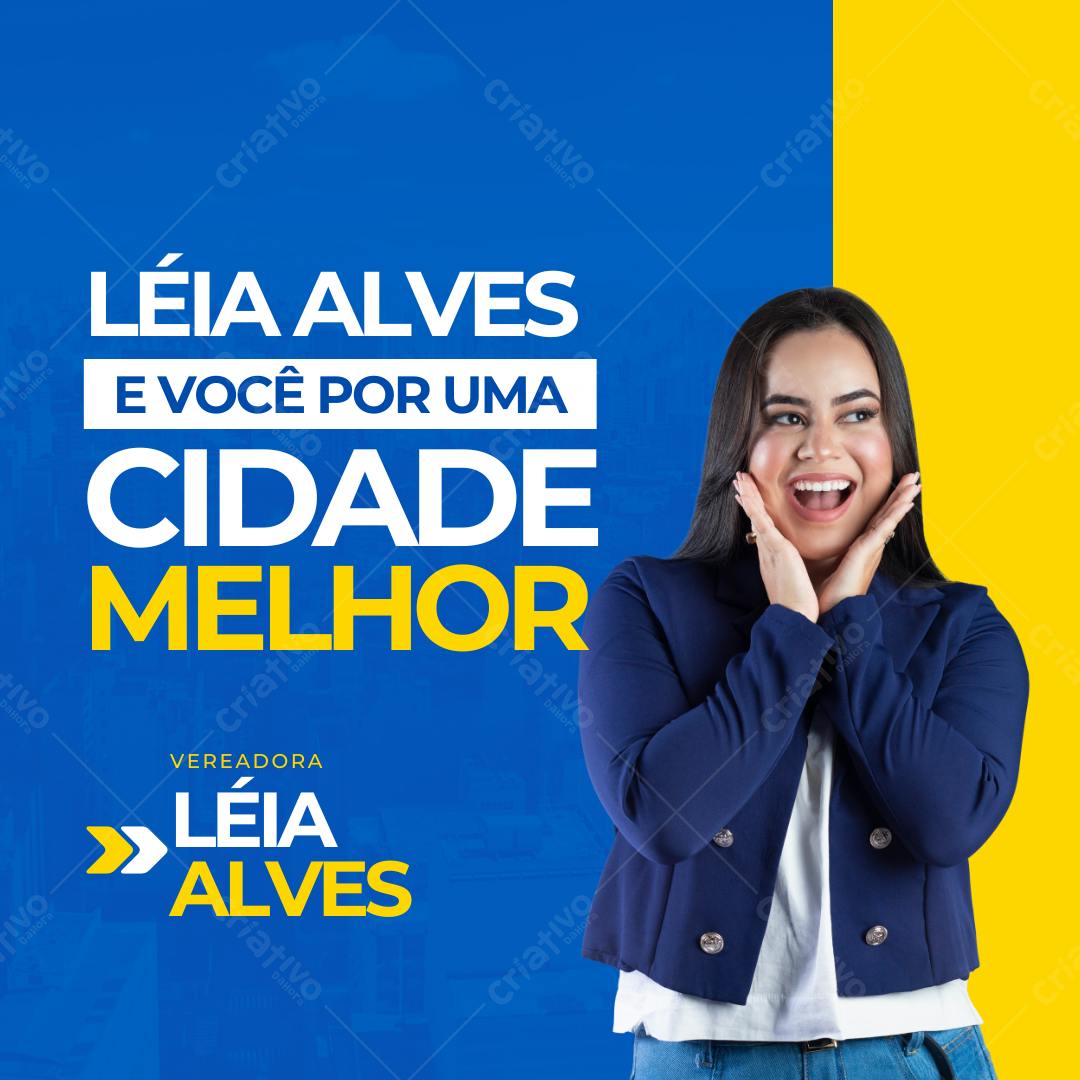 Post Instagram campanha política azul e amarelo Editável no Canva