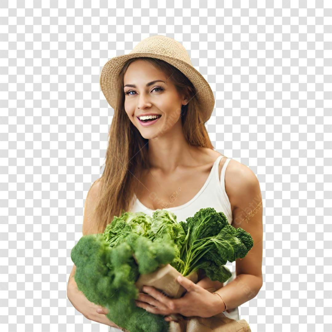 Imagem PNG com fundo transparente Mulher com brócolis