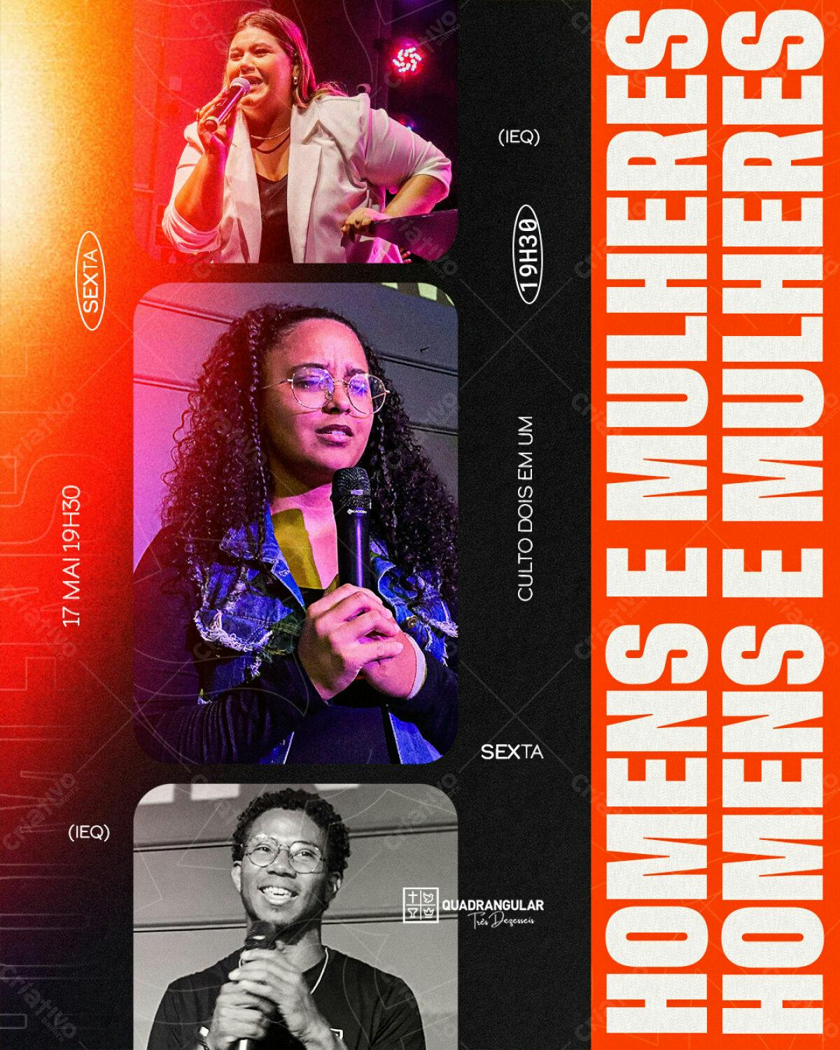 Flyer para Culto Mulheres e Homens PSD Editável