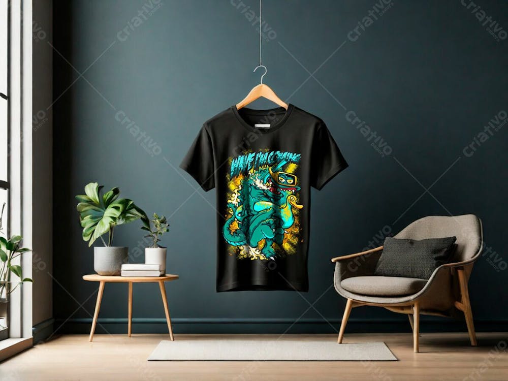 Mockup Camiseta Preta Com Estampa Realista