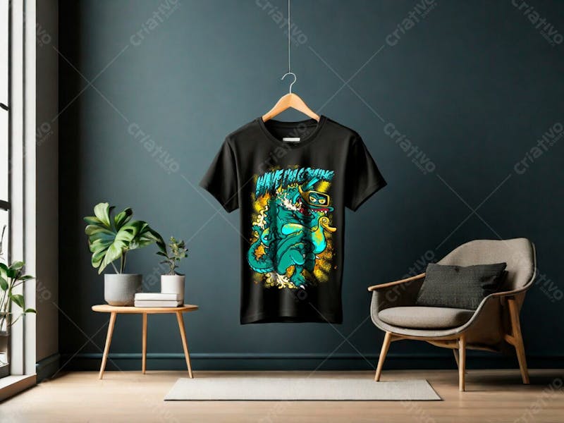 Mockup camiseta preta com estampa realista