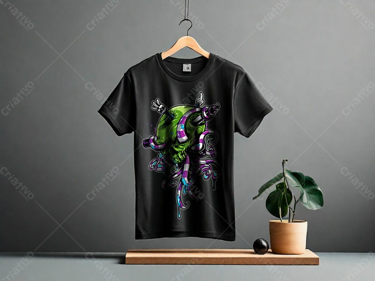 Camiseta com Caveira e Serpentes PSD Editável