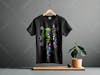 Mockup black t shirt, printed, streetwear style.