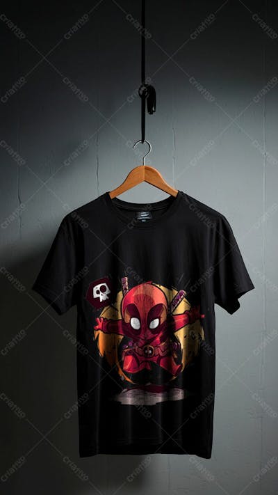 Mockup Camiseta Preta Estampada Foto Realista