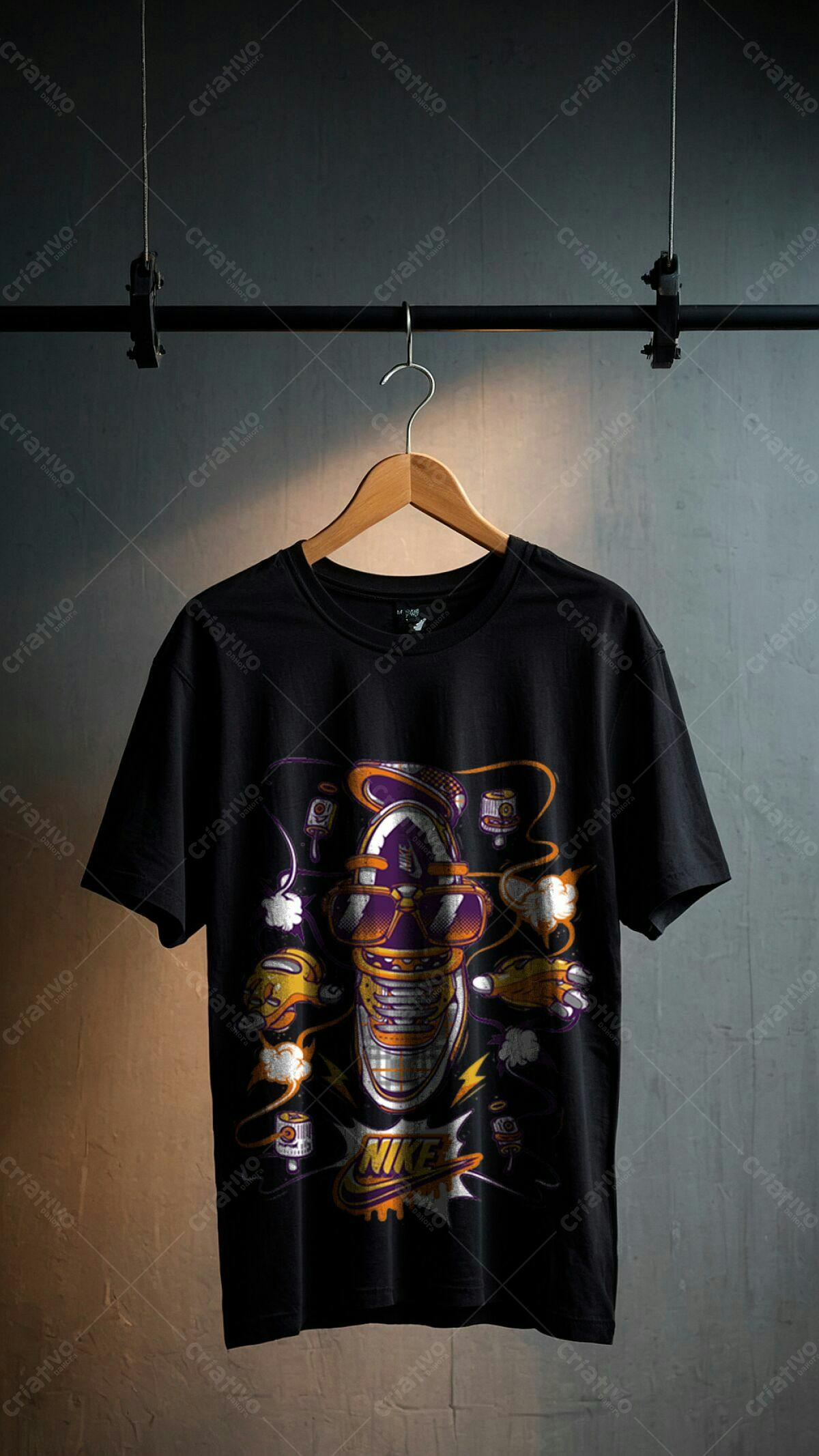 Camiseta Estilo Streetwear com Ilustração de Personagem Nike PSD Editável