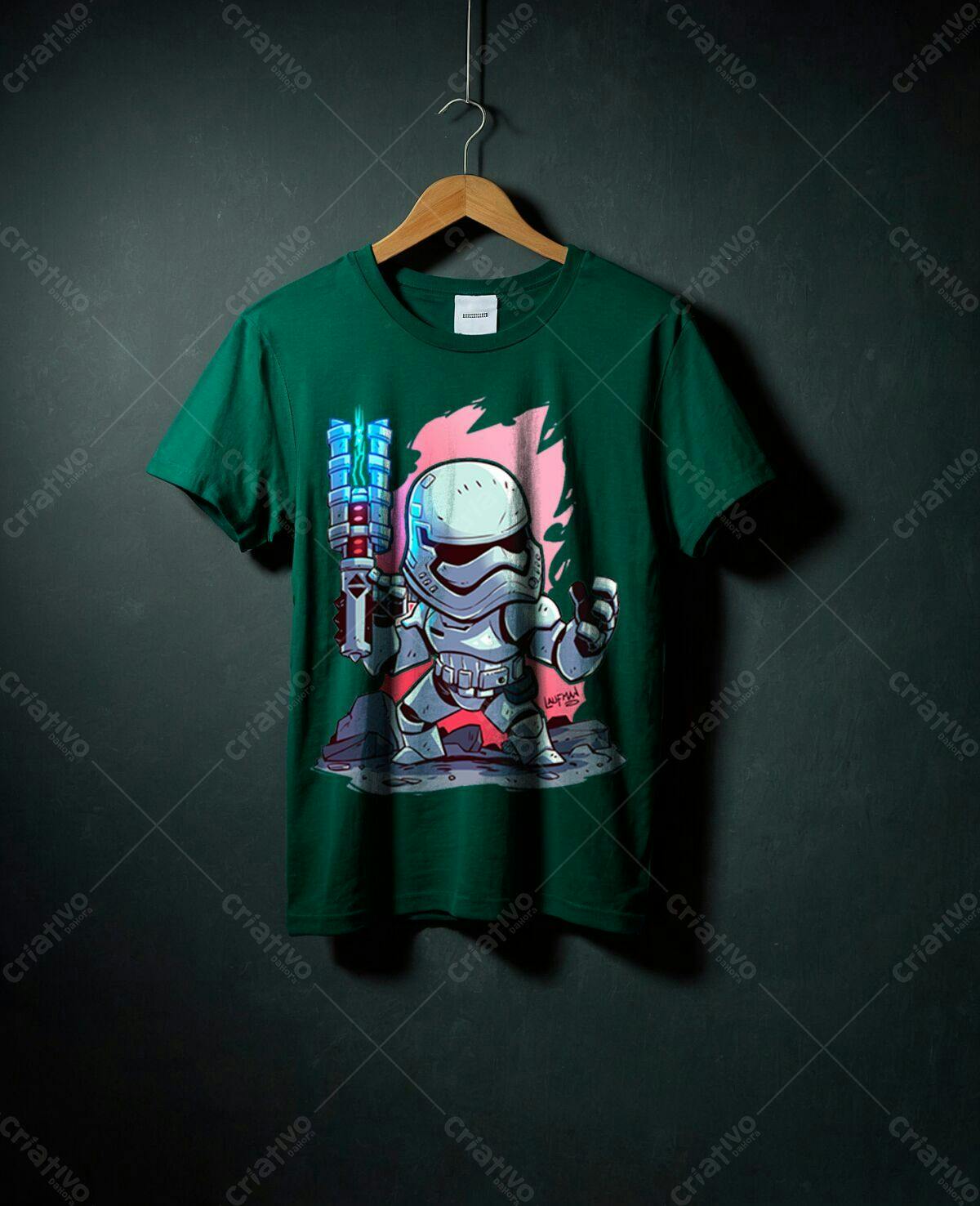 Camiseta com Estampa de Stormtrooper Verde-Escuro PSD Editável