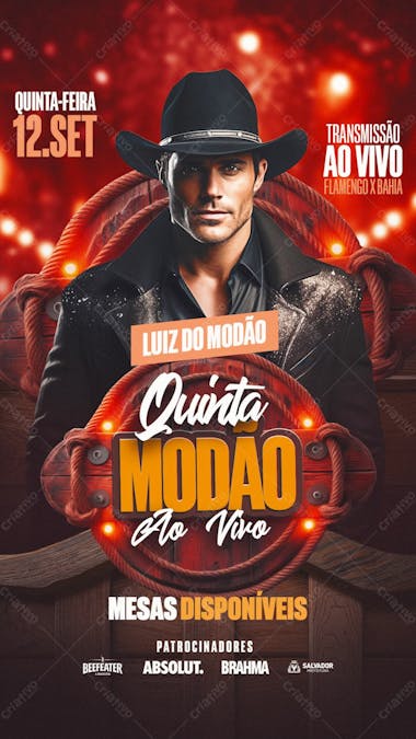 Flyer evento quinta modao ao vivo story