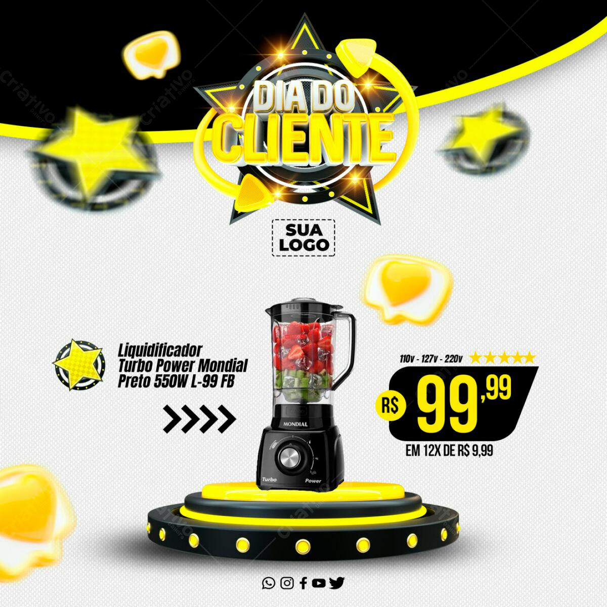 Flyer Dia do Cliente com Liquidificador PSD Editável