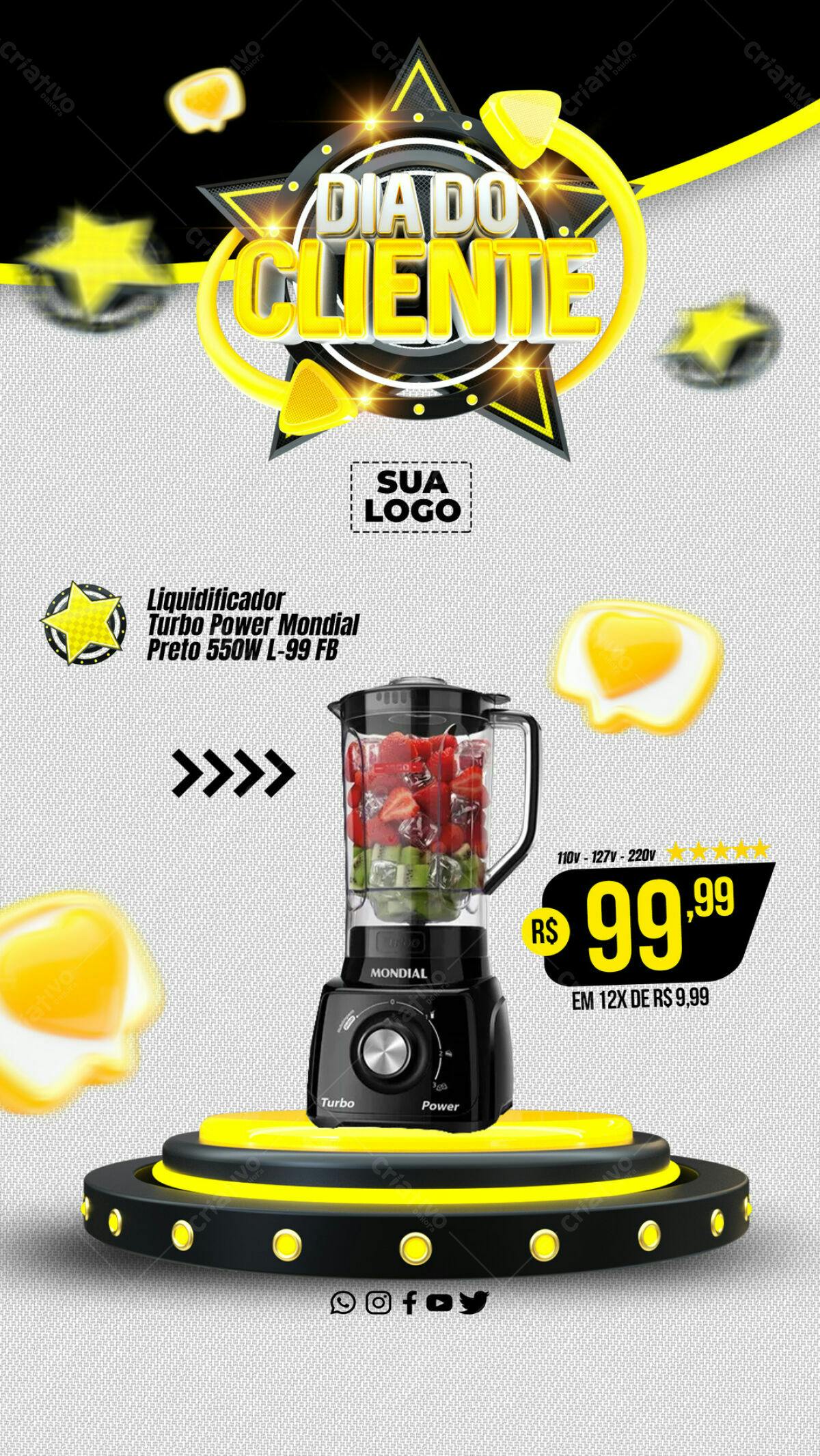 Flyer Dia do Cliente com Liquidificador PSD Editável