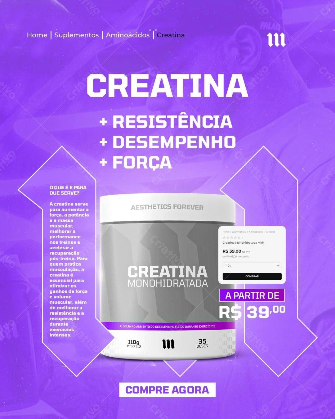 Banner Creatina para Suplementos PSD Editável