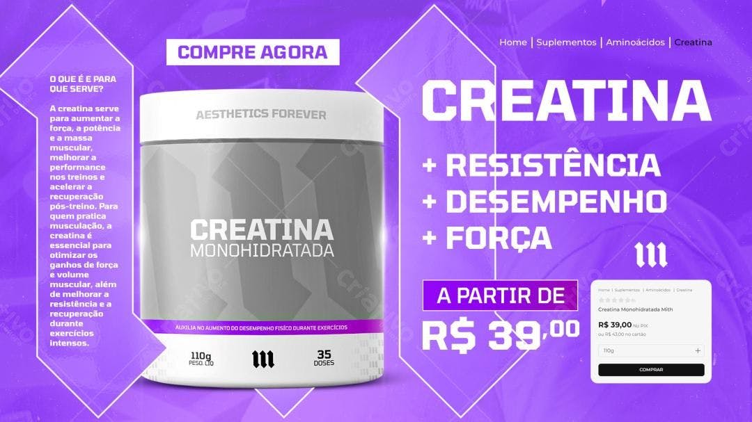 Banner Creatina para Suplementos PSD Editável