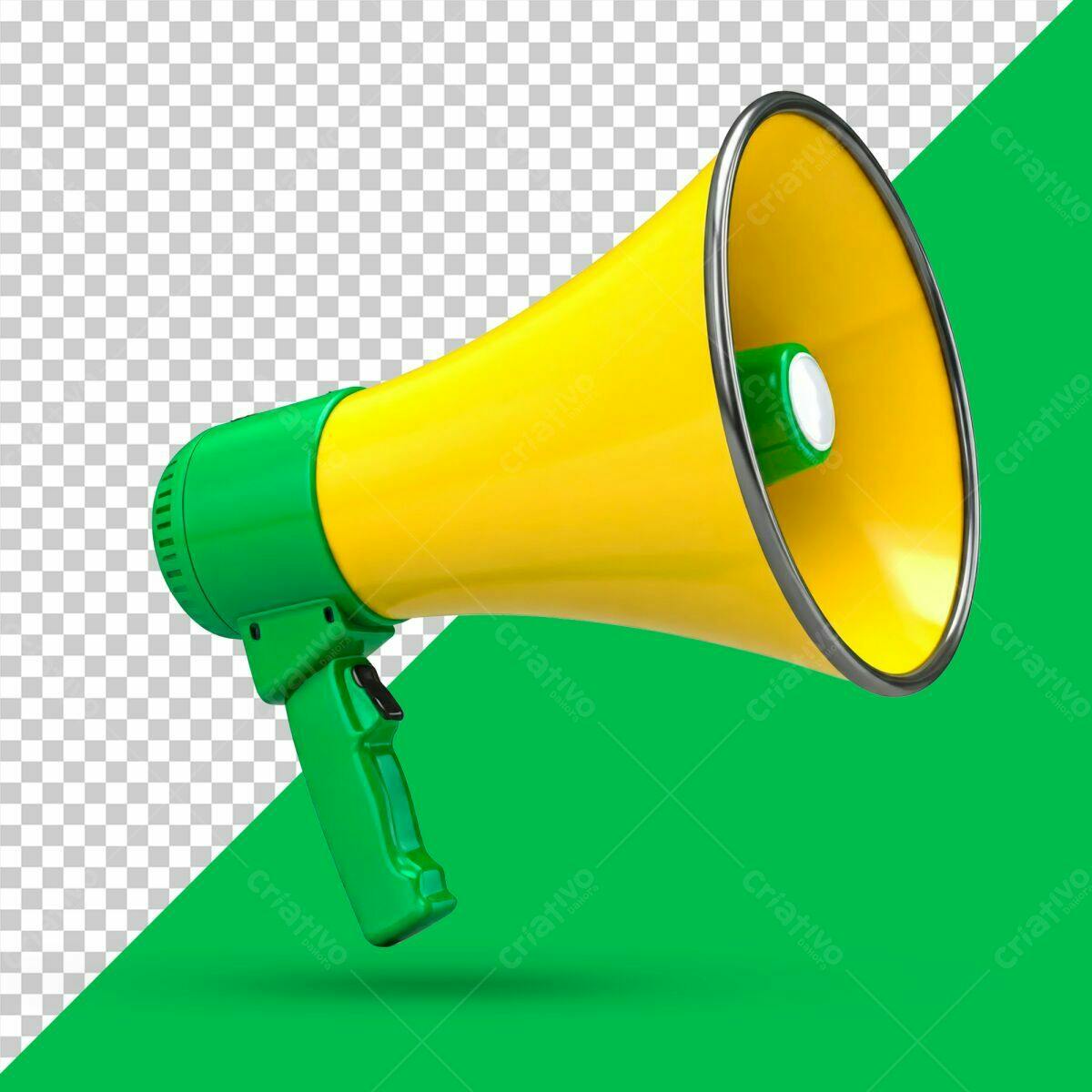 Megafone Amarelo e Verde PSD Editável
