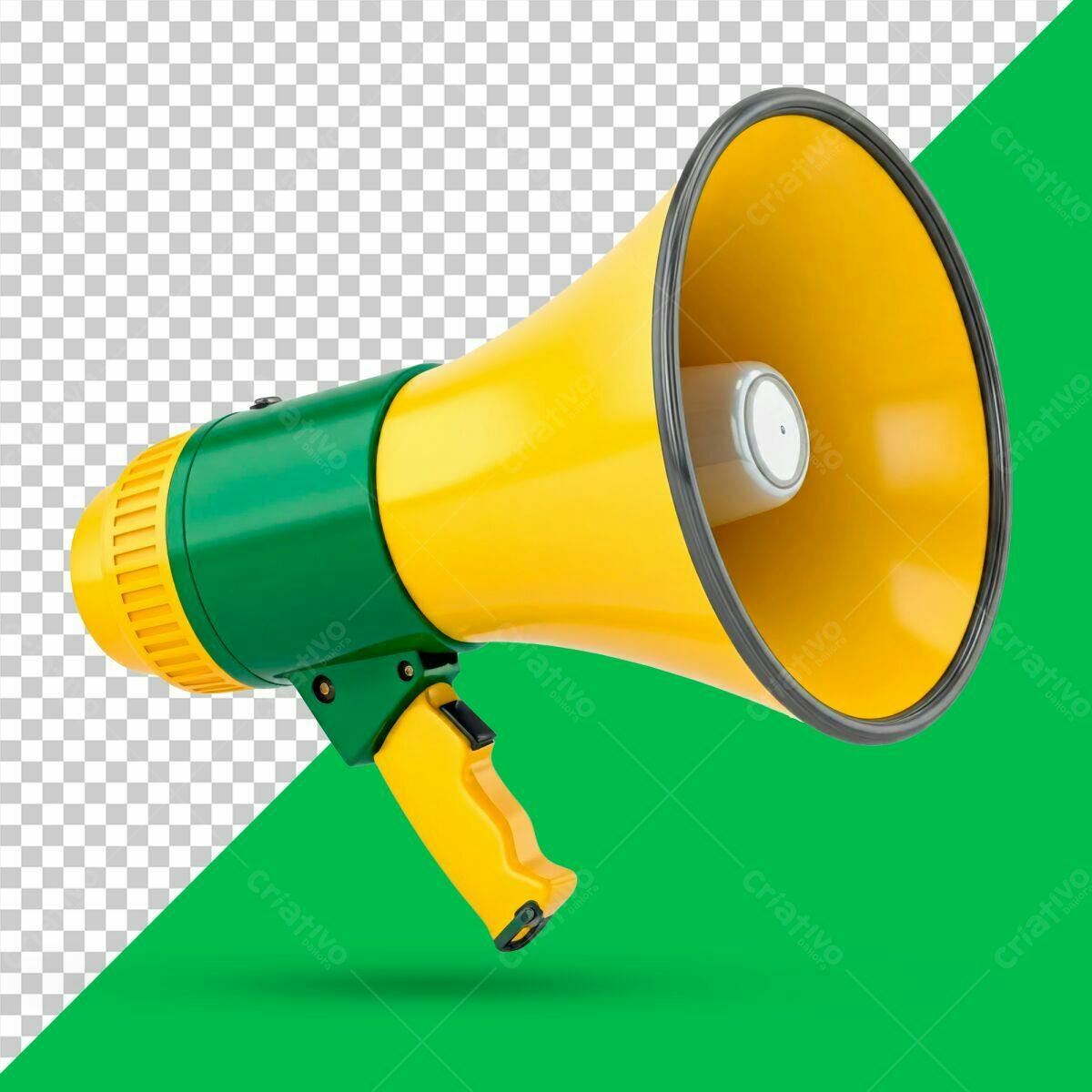 Megafone Amarelo e Verde PSD Editável