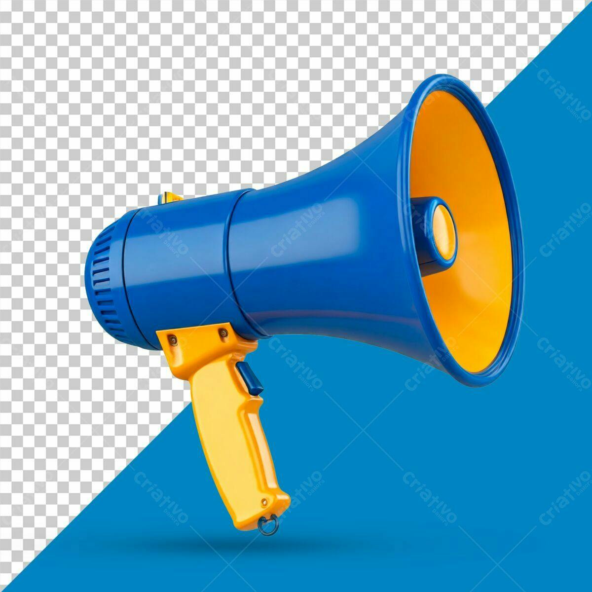 Megafone Azul e Amarelo PSD Editável