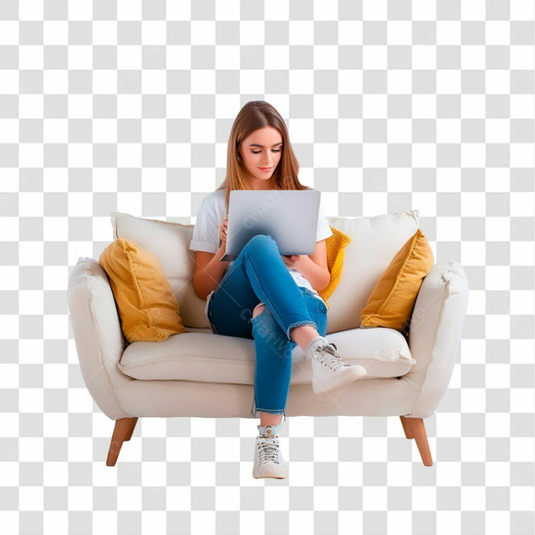 Imagem PNG com fundo transparente Mulher no sofá com laptop