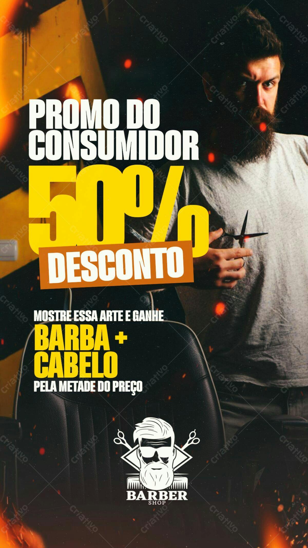 Flyer Promoção 50% Barbeiro PSD Editável