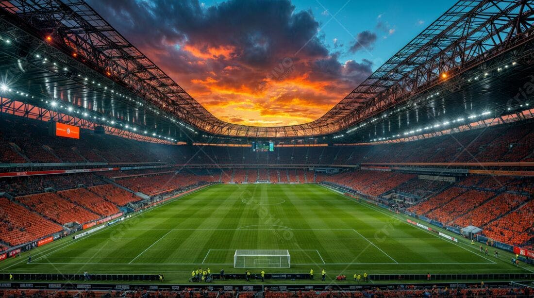 Estádio de futebol ao entardecer