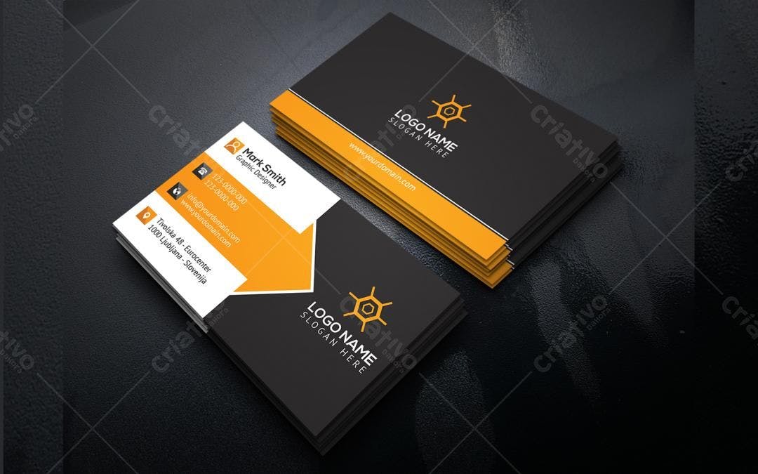 Cartão de Visita Moderno em Preto e Amarelo PSD Editável