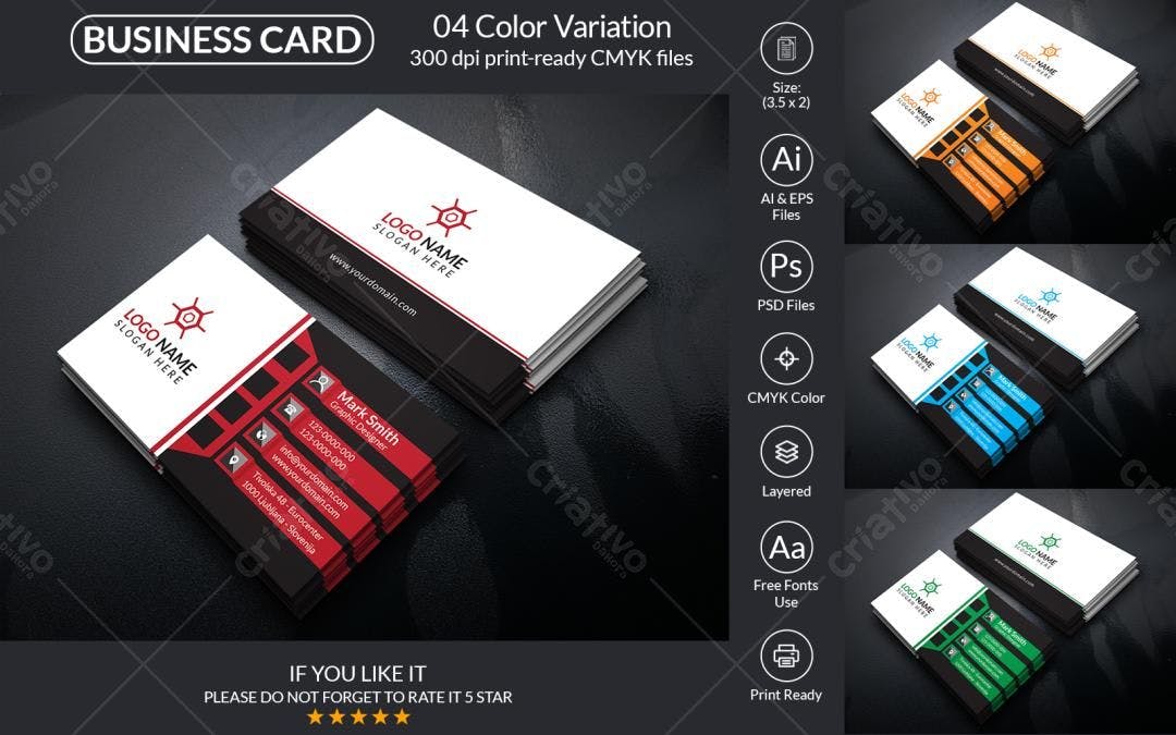Cartão de Visita Moderno com 4 Cores PSD Editável