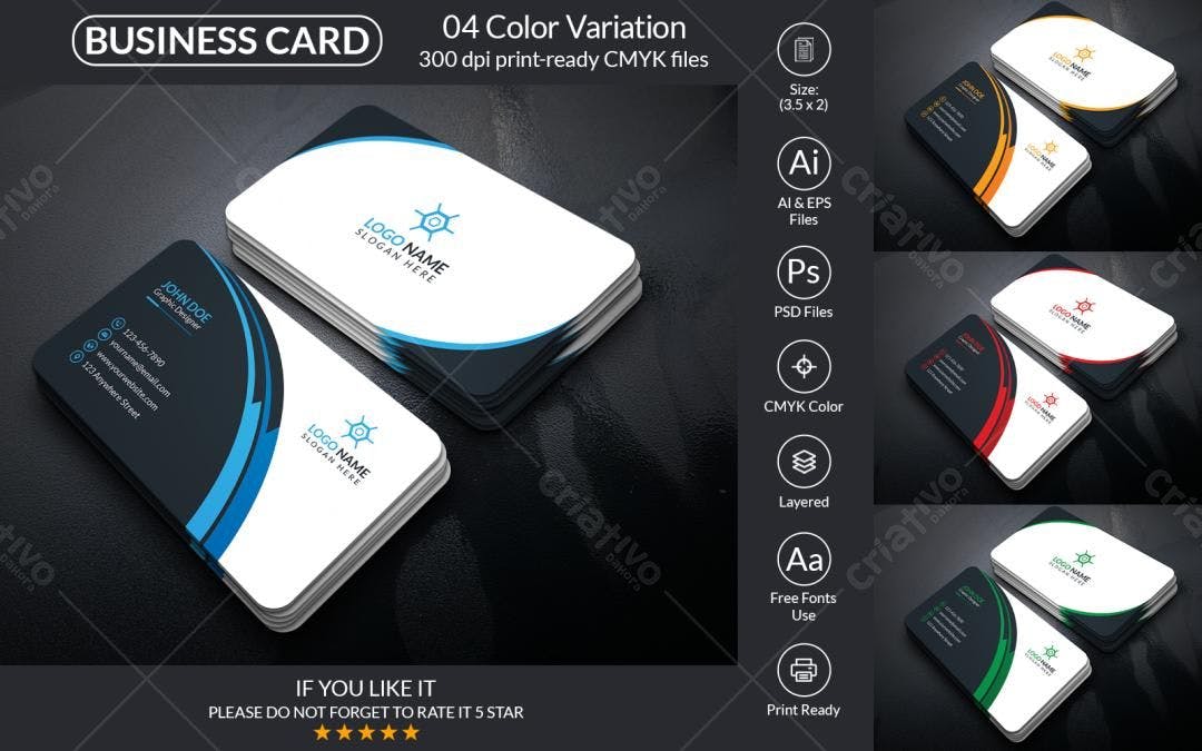 Cartão de Visita Moderno com 4 Cores PSD Editável